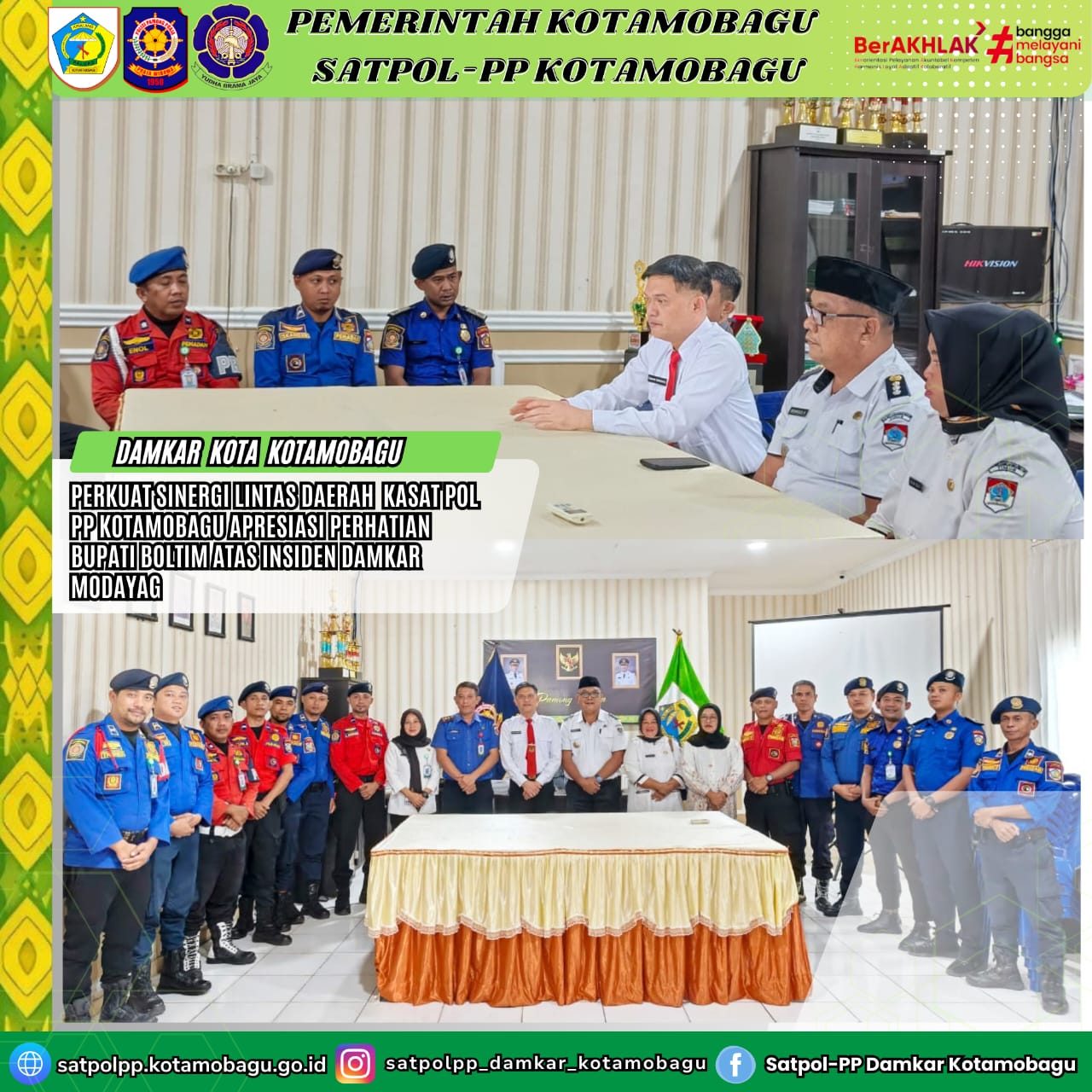PERKUAT SINERGI LINTAS DAERAH KASAT POL PP DAMKAR KOTAMOBAGU APRESIASI PERHATIAN BUPATI BOLAANG MONGONDOW  TIMUR ATAS INSIDEN DAMKAR KOTAMOBAGU 