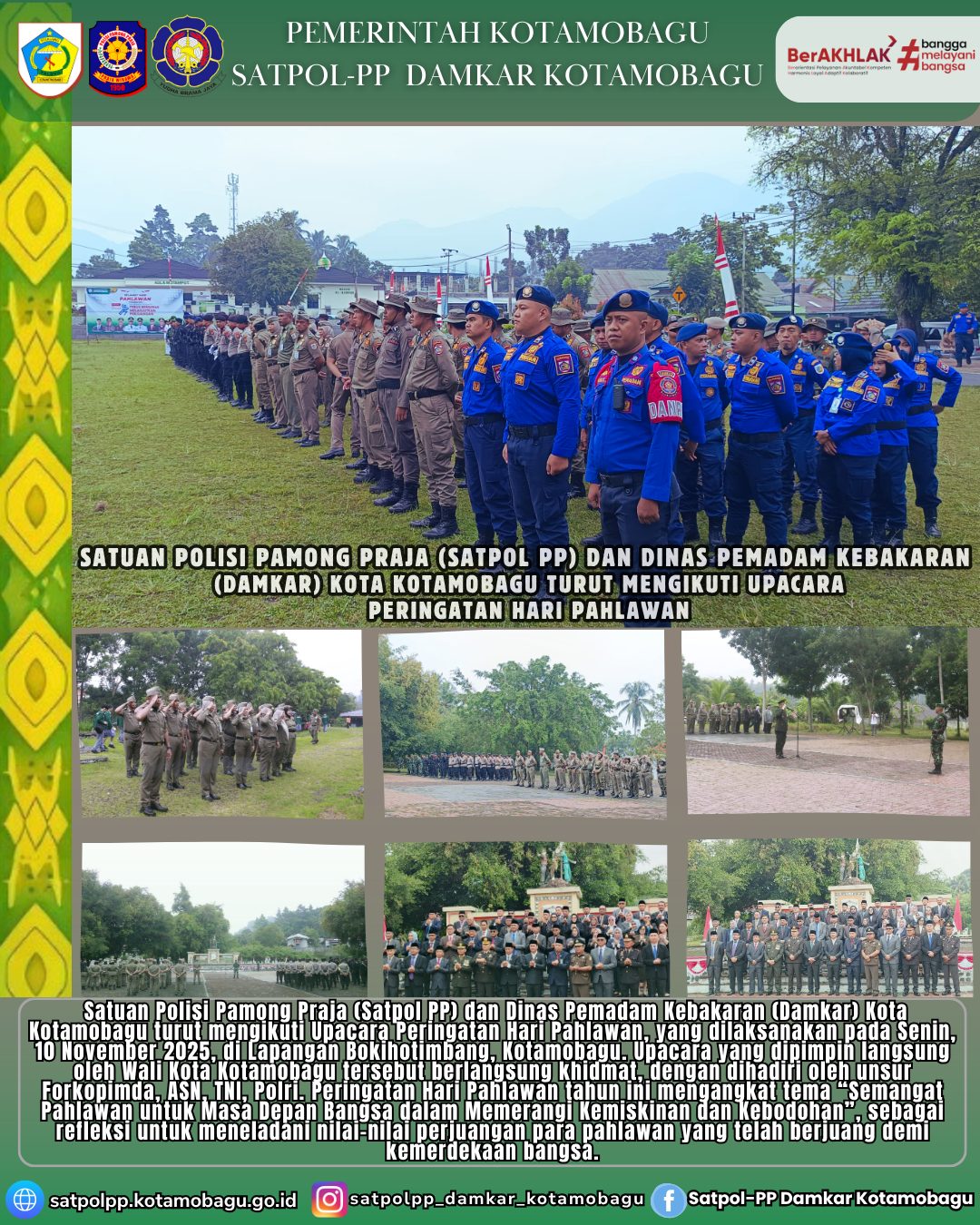 SATPOL PP DAN DAMKAR KOTAMOBAGU MENGIKUTI UPACARA MEMPERINGATI HARI PAHLAWAN