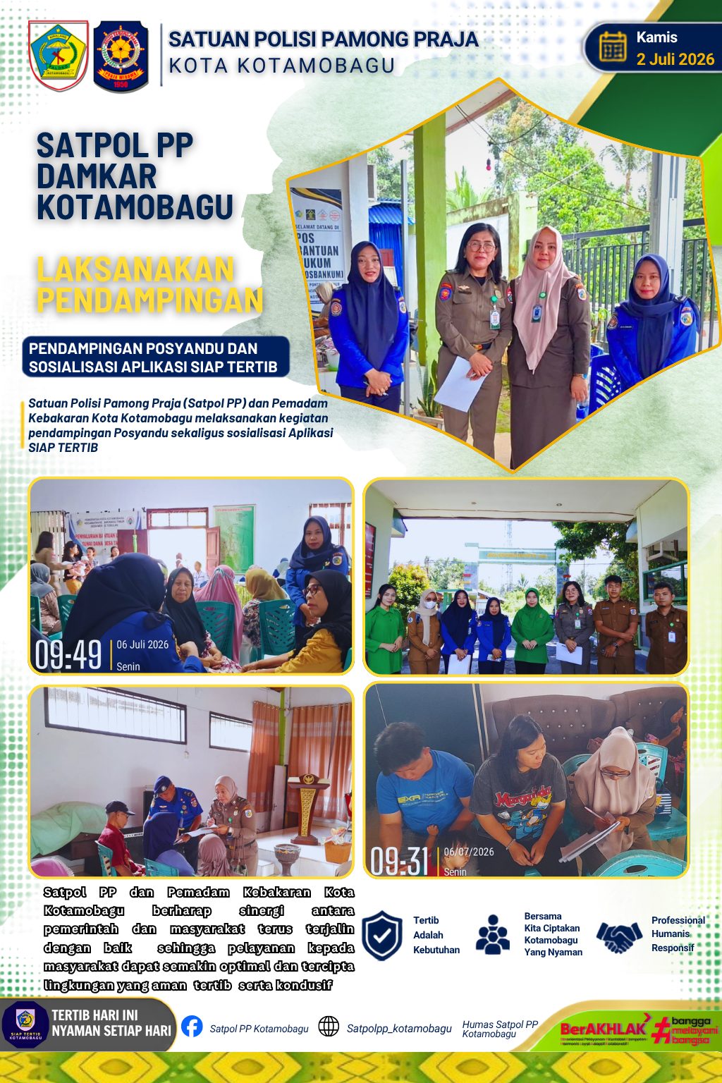 SATPOL PP DAN PEMADAM KEBAKARAN KOTA KOTAMOBAGU LAKSANAKAN PENDAMPINGAN POSYANDU SERTA SOSIALISASI APLIKASI SIAP TERTIB