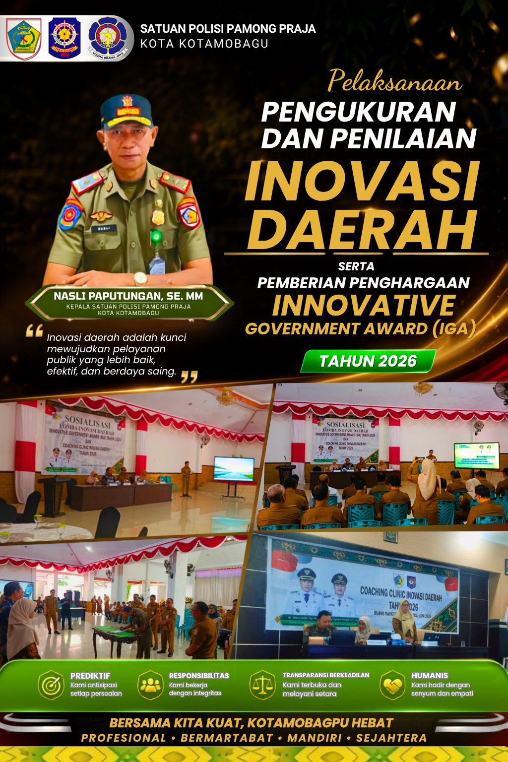 Satpol PP Kota Kotamobagu Ikut Ambil Bagian dalam Penilaian Innovative Government Award (IGA) Tahun 2026 dengan Inovasi Aplikasi "SIAP TERTIB"