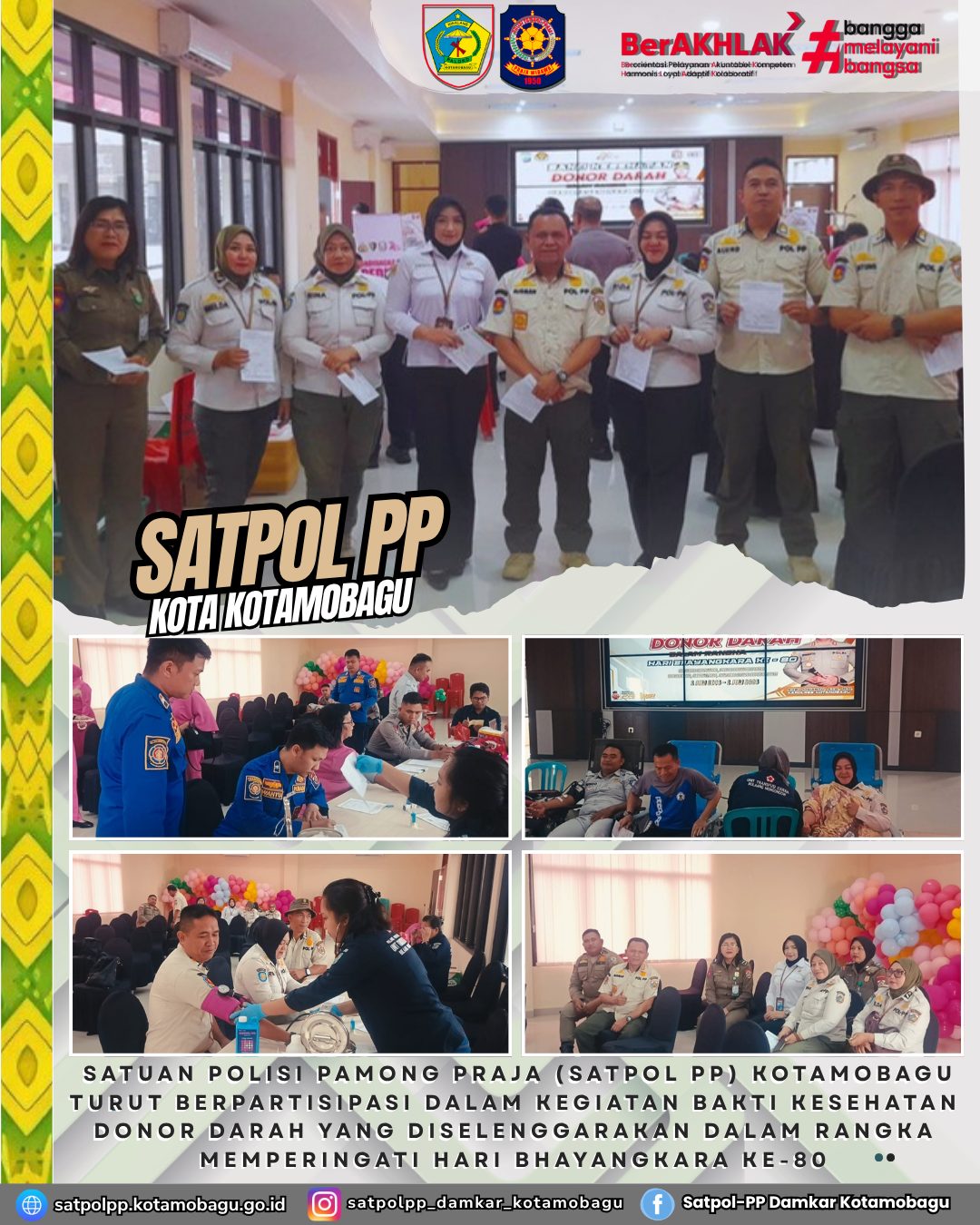 Satpol PP Kotamagu Ikuti Bakti Kesehatan Donor Darah dalam Rangka Hari Bhayangkara ke-80