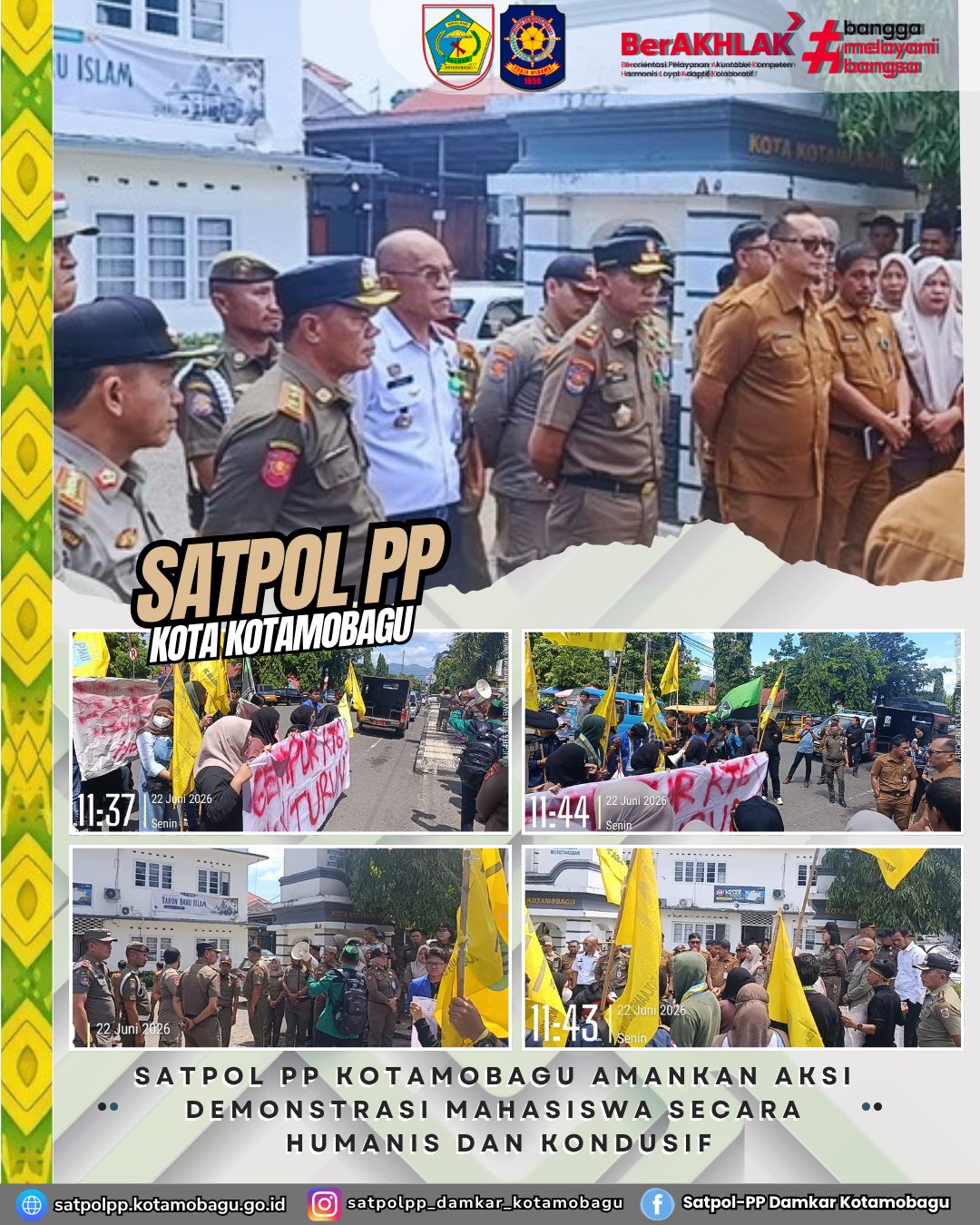 Satpol PP Kotamobagu Amankan Aksi Demonstrasi Mahasiswa  Secara Humanis dan Kondusif