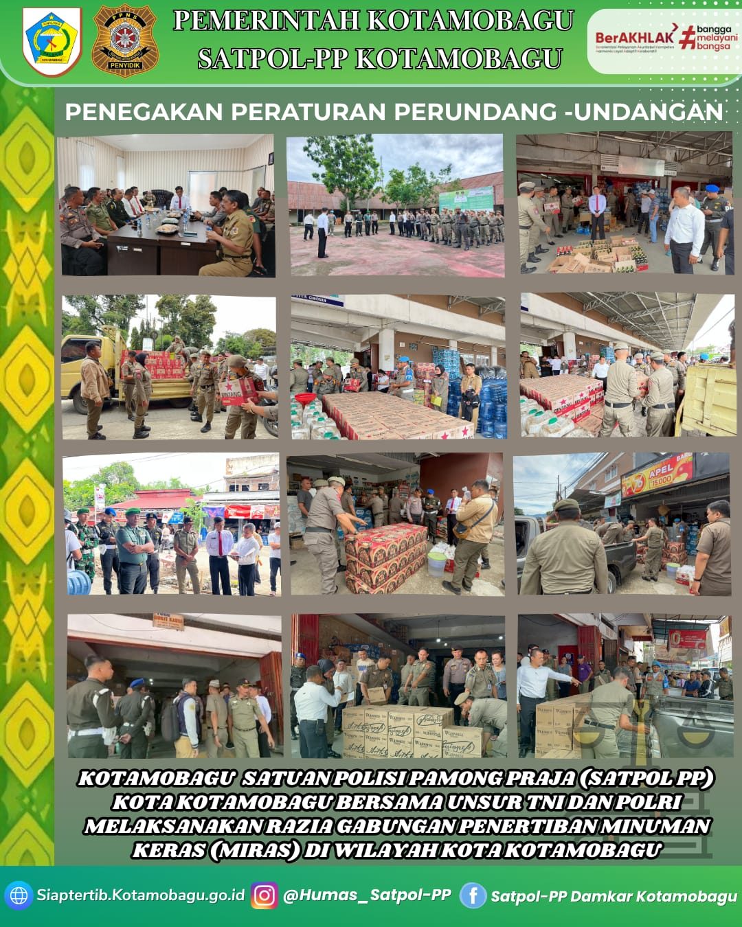 SATPOL PP KOTAMOBAGU GELAR RAZIA MIRAS TANPA IZIN