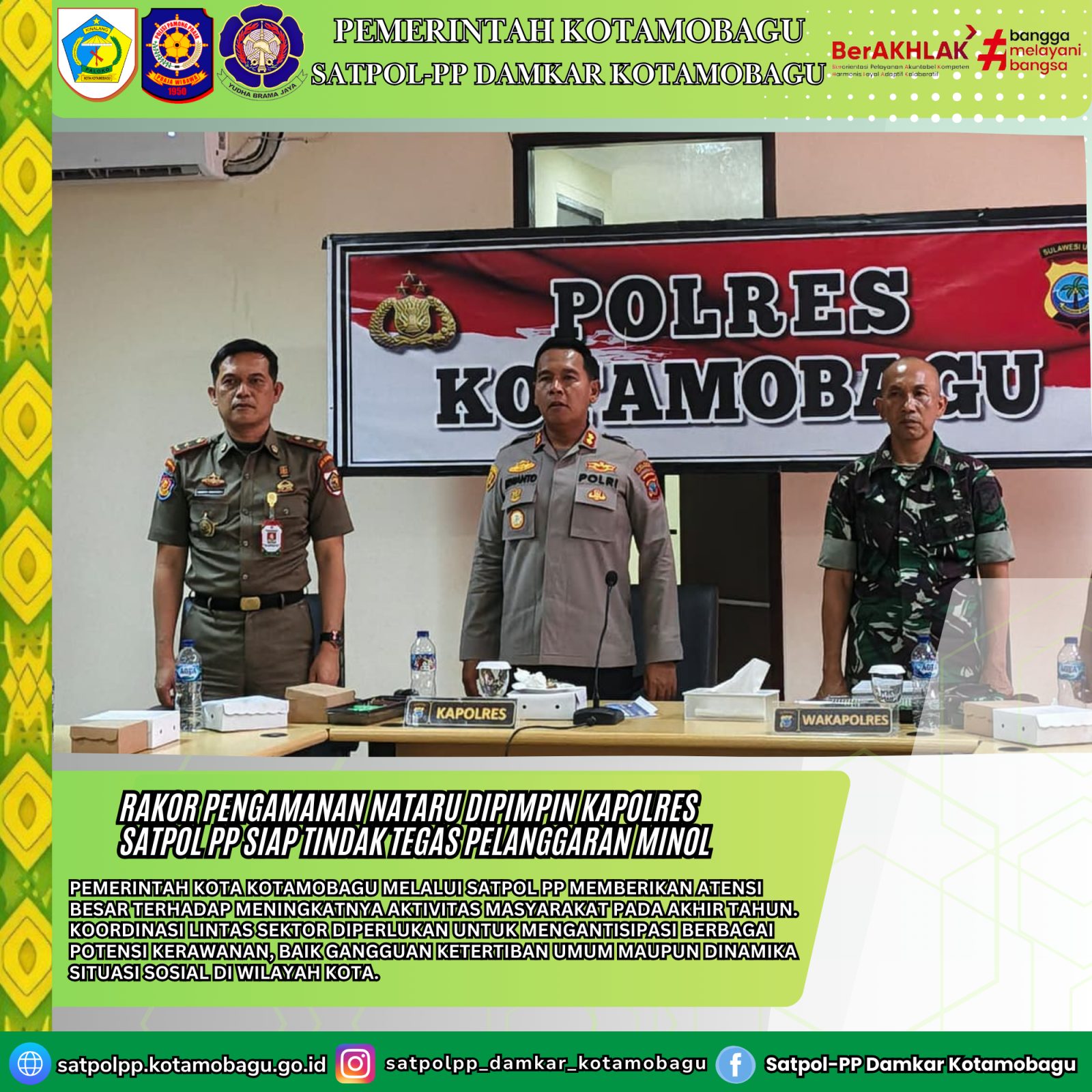 Rakor Pengamanan Nataru Dipimpin Kapolres Satpol PP Siap Tindak Tegas Pelanggaran Minol